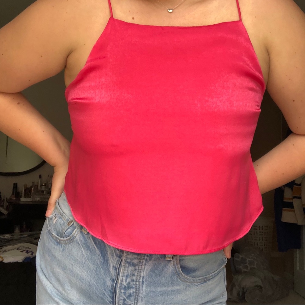 Pink satin cropped top